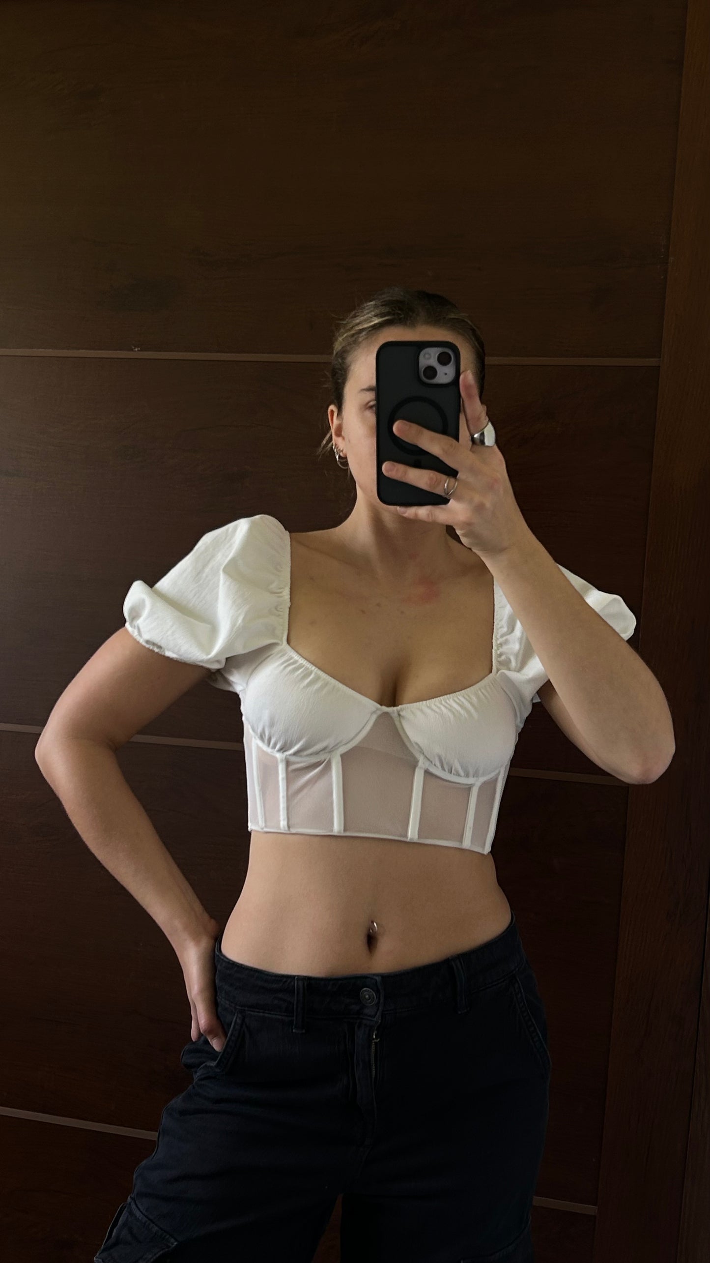 Top ZARA mangas globo blanco