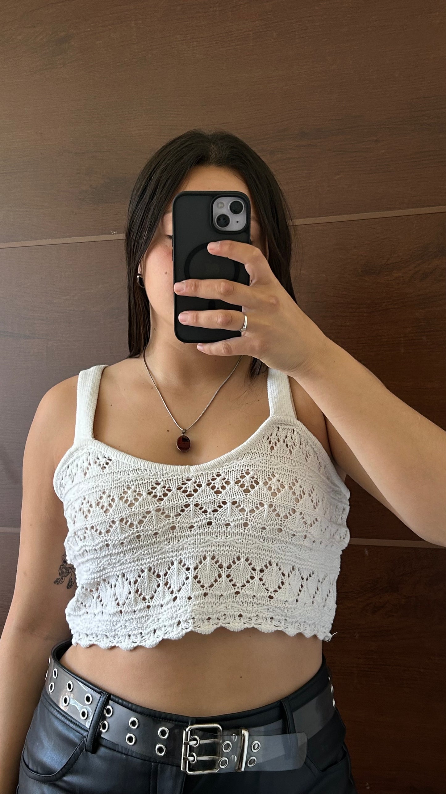 Top H&M divided crochet blanco