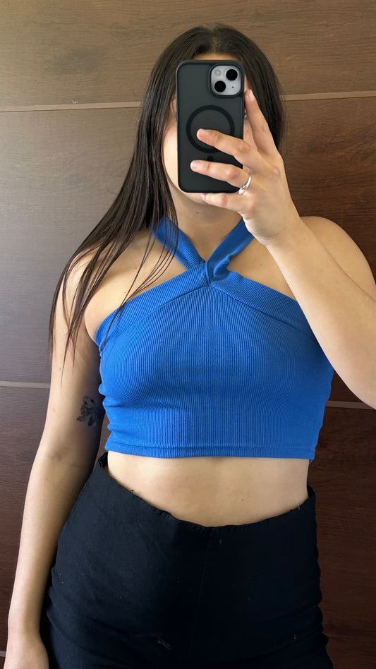 top azul shein cruzado arriba