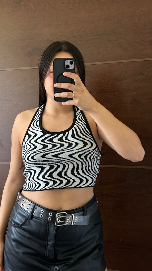 musculosa shein estampado blanco y negro difuso