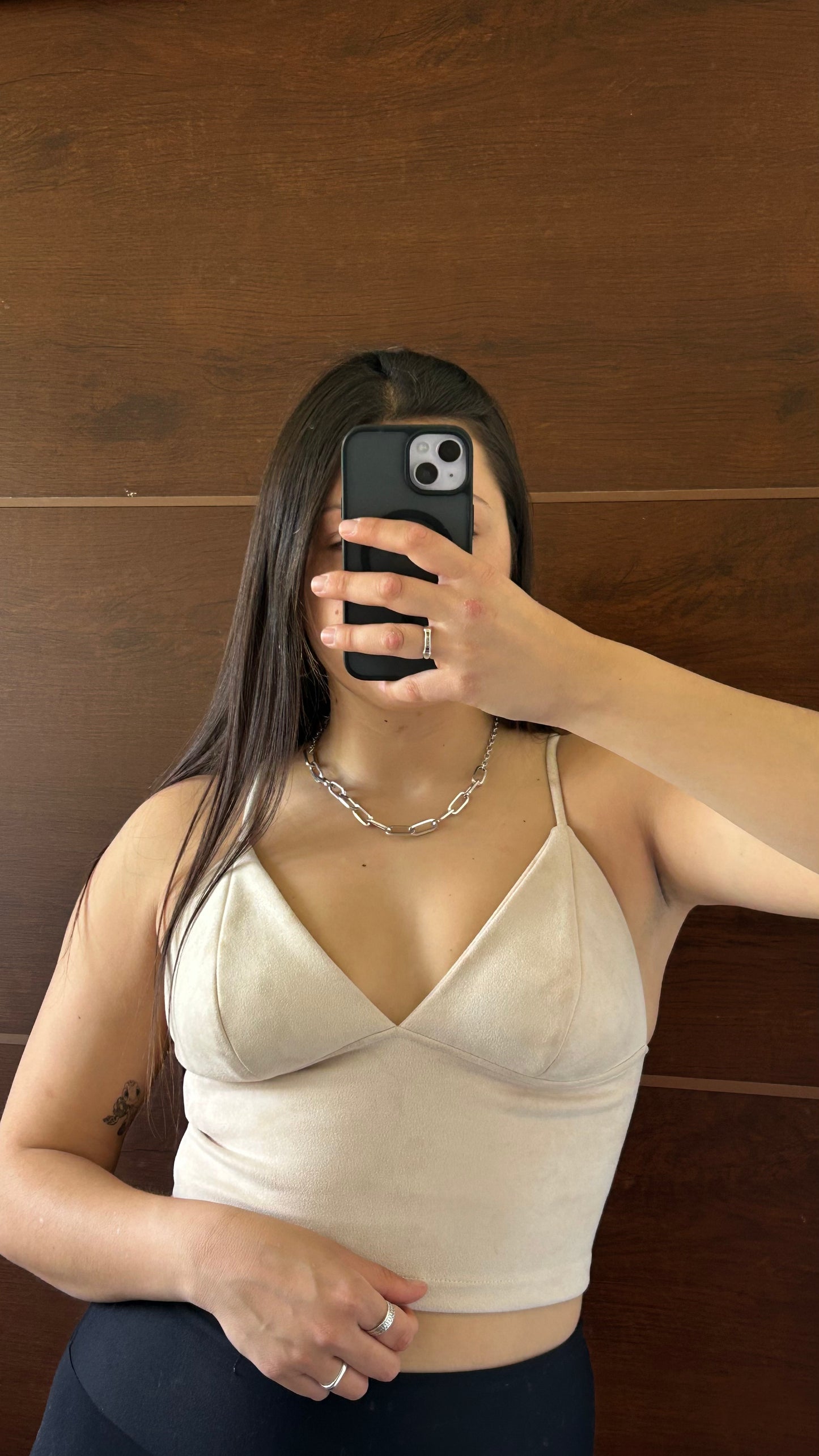 top Carola beige gamuza