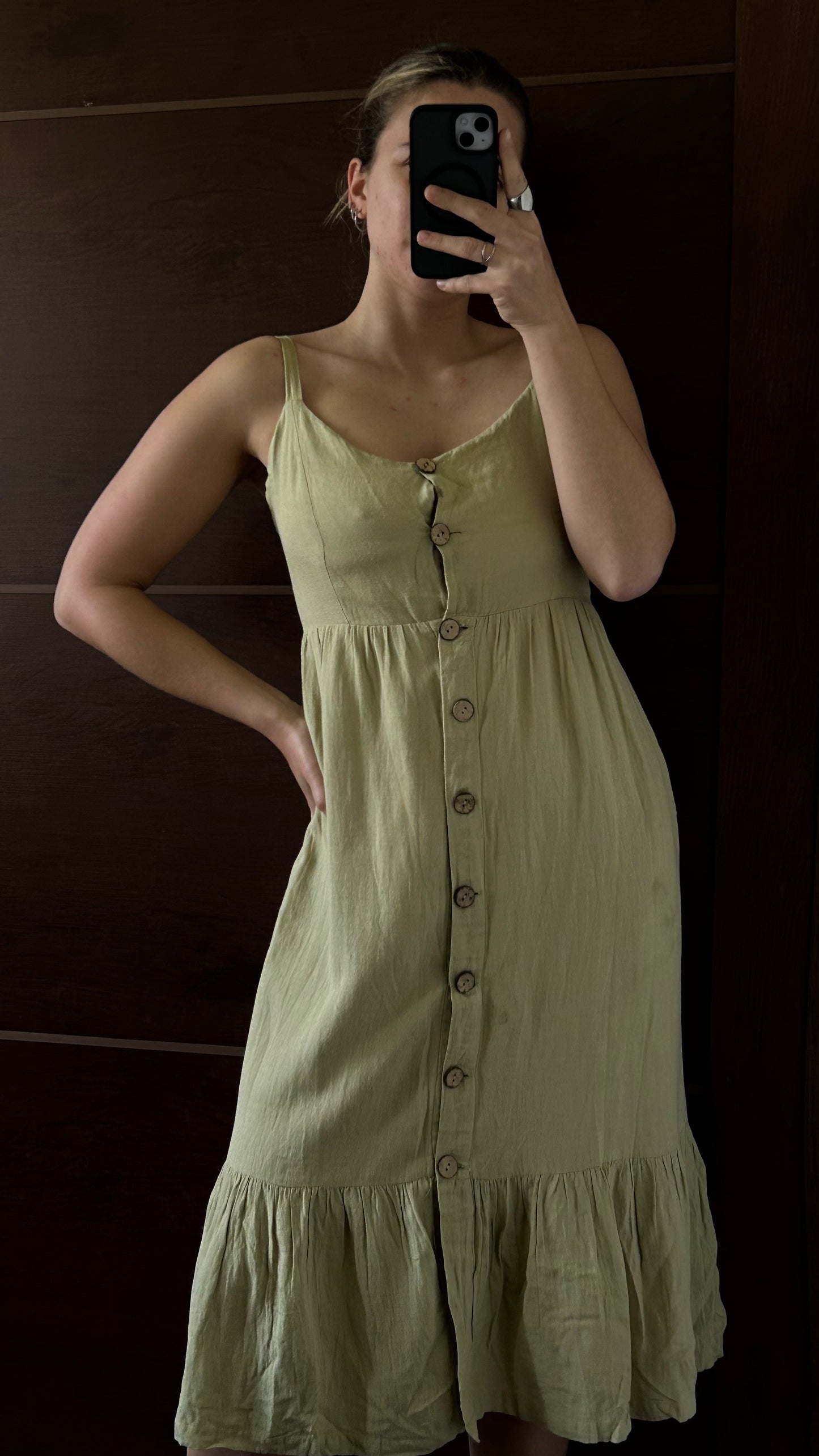 Vestido verde largo con botones marrones INDIAN