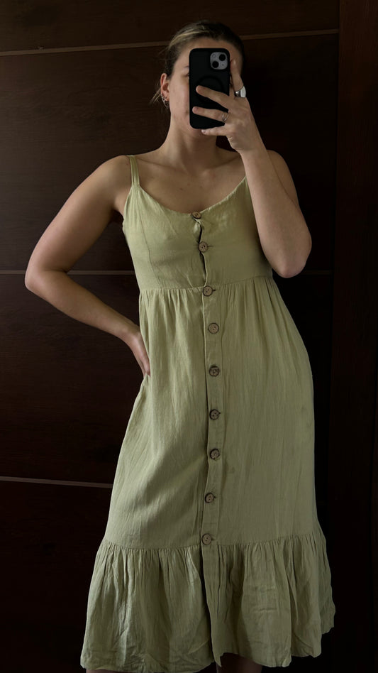Vestido verde largo con botones marrones INDIAN