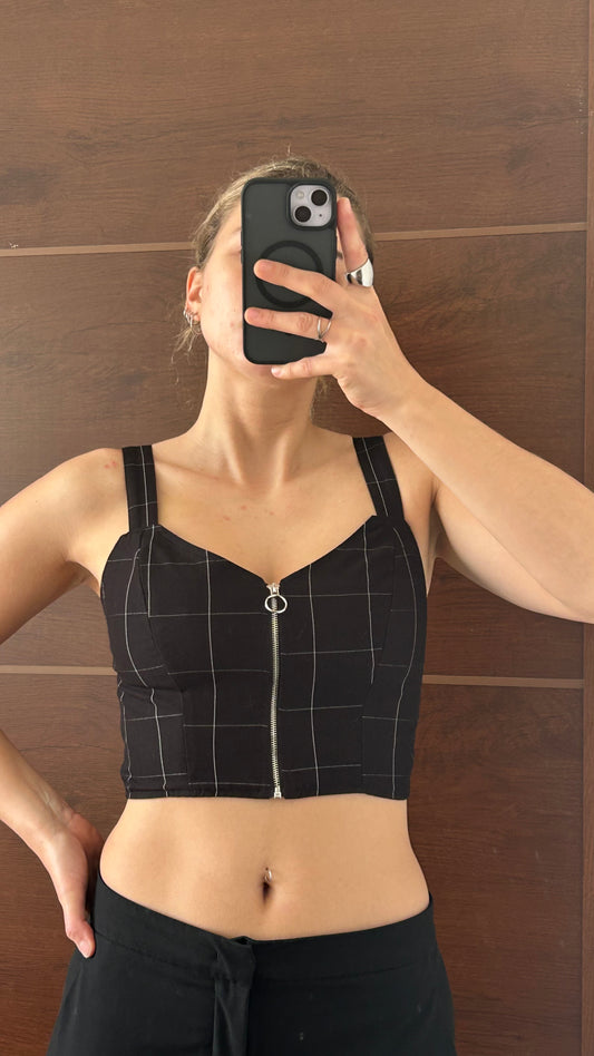 Top BLUESTEEL cuadrille negro y blanco